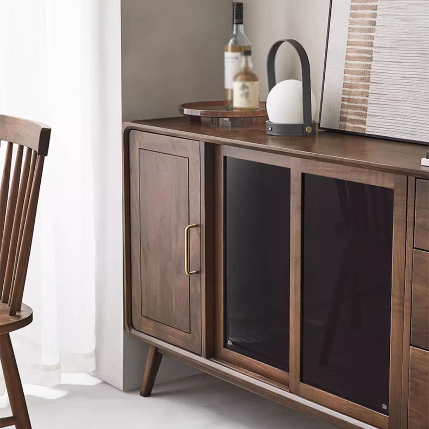 Entryway Cabinet Solid Wood Sideboard Nordic Black Walnut Dining Room Storage Cupboard Simple Dining Room Cabinet Storage Cabinet Sideboard Storage Cabinet