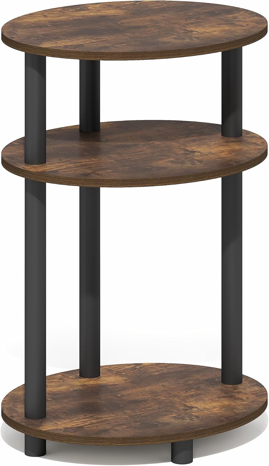 Furinno Turn-N-Tube Side Table, 3-Tier Oval End Table, Night Stand, Bedside Table, for Living Room, Bedroom, Amber Pine
