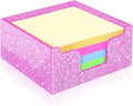 Rouidr Acrylic Sticky Note Holder, Self Stick Note Pad Holder, 3.94 x 3.94 Inch Glitter Memo Pad Dispenser Organizer for School Office Home Desk Supplies, Pink