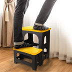 2 Step Folding Stool 250 lb Capacity Non Slip Foldable Step Stool 8 and 17 Inch Heavy Duty Portable Foot Stool for Kitchen Bathroom RV Yellow