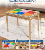 JOIN&JOY 28" Kids Activity Table, Compatible with Lego & Duplo Bricks, 4 Foldable Storage Bins, Premium Solid Pine Wood Play Desk, Reversible Tabletop for Multi-Child STEM Learning & Crafts