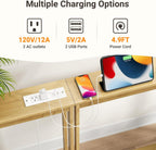 ELYKEN Bamboo Narrow Console Table with Charging Station, 2 Pack Slim Sofa Table Behind Couch, Entryway Table with Outlets for Living Room, Hallway, 5.9 x 39.4 x 31.1in, Natural