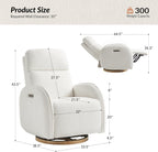 HULALA HOME Glider Recliner Nursery Chair with Adjustable Headrest and Lumbar Support, Modern Power Recliner with USB Port and Nightlight, Swivel Rocker Glider for Nursing Room Bedroom, White