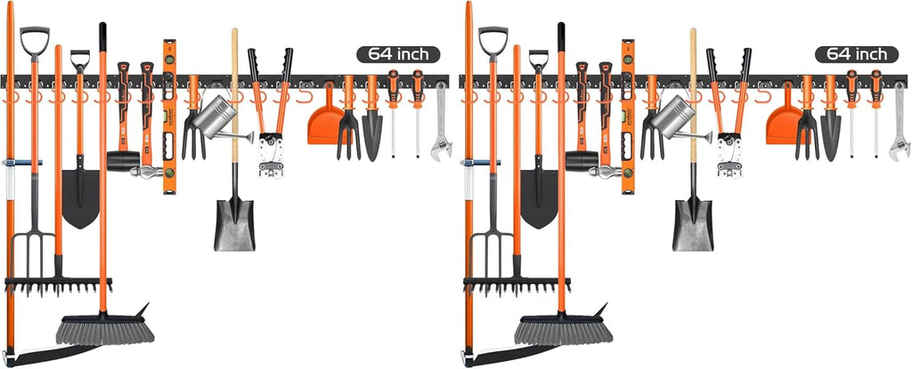HORUSDY 64 Inch Adjustable Storage System, Wall Mount Tool Organizer, Tool Hangers for Mop and Broom Holder Shovel, Rake, Broom, Mop Holder, Etc (Pack of 2)
