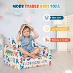 COSTWAY Kids Sofa, 2-in-1 Convertible Sofa to Lounger for Children with Side Storage Pocket, Flip Open Couch with Cut Patterns, Lightweight Toddler Furniture for Boys Girls (Alphabet)