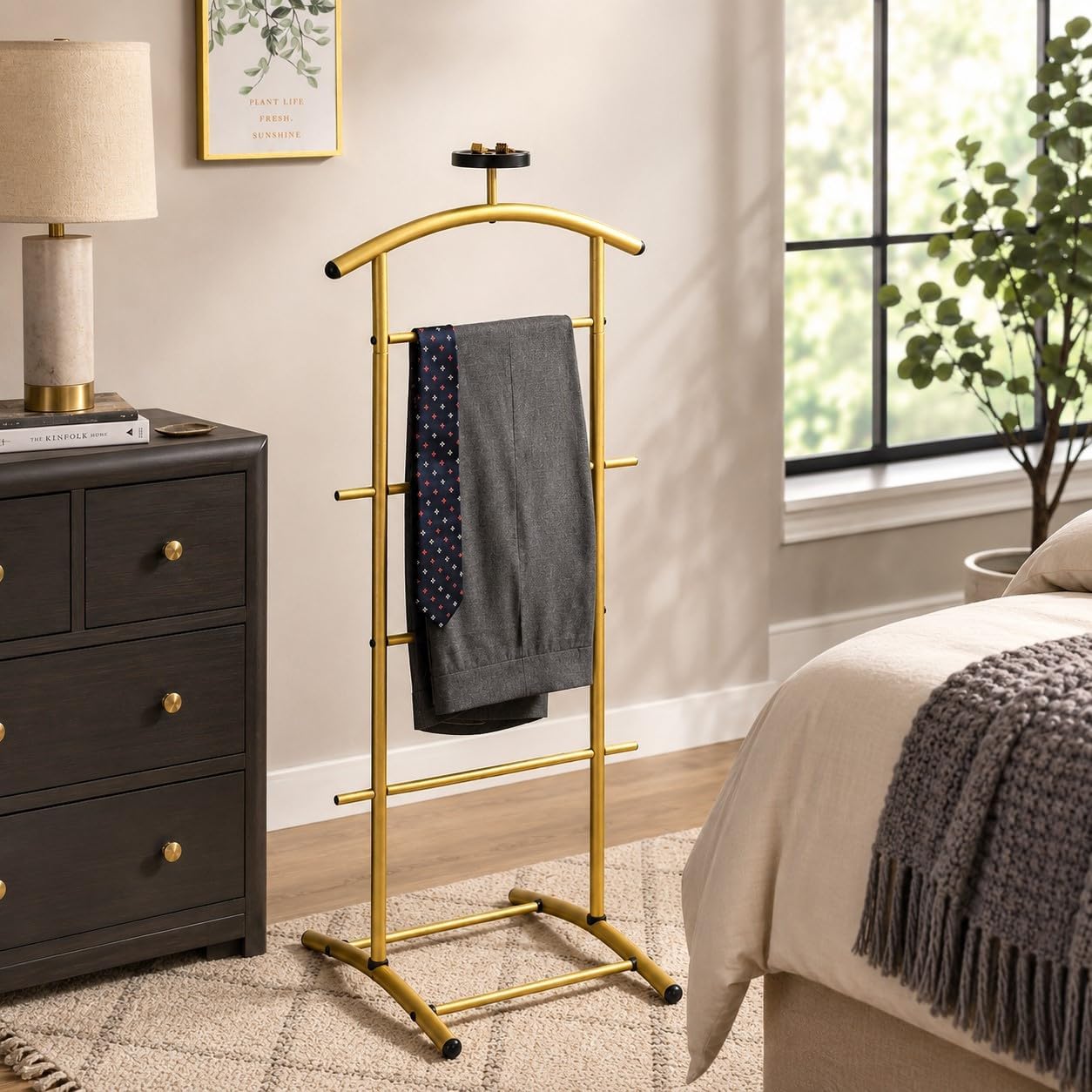 KB Designs - Suit & Tie Freestanding Valet Stand Clothing Organizer Rack, Gold