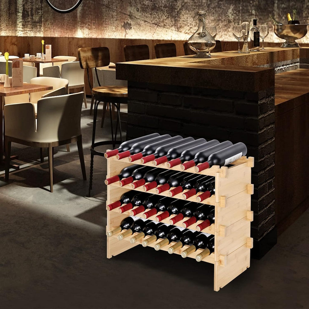 VEVOR 8-Tier 72 Bottles Stackable Modular Wine Rack, Freestanding Wines Holder Display Shelf, Solid Bamboo Wood Storage Racks, Wobble-Free Shelves for Kitchens, Dining Rooms, Cellars, Natural Color