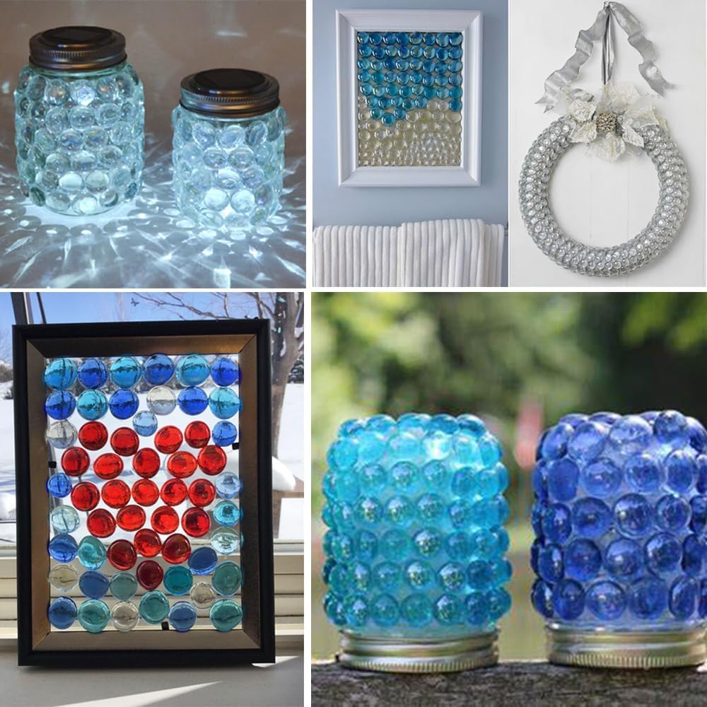 HappyFiller 5 LB Clear Glass Beads for Vase,Glass Marbles Gems Stones for Vase Fillers,Flat Bottom Round Top,Home Decoration,Fire Pit, Floral Centerpieces,Aquarium Fishbowl Pebbles,Approx 480~500 pcs