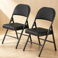Set of 2 Padded Folding Chairs, PU Leather Seat Back, 300 lbs Heavy Duty Metal Frame, Foldable Portable Chairs for Indoor Outdoor Events, Dining, Guest Seating, Party, Wedding (Black, 2 Pack)