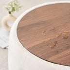 Furniliving Storage Ottoman Set of 2, Luxurious Velvet Round Ottoman with Wood Tray, Aesthetic Coffee Table with Foot Stool for Living Room, Beige