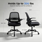 Ergonomic Mesh Office Chair for Home Office, Flip-Up Arms, Breathable Mesh Back & Thick Seat Cushion, Swivel Rolling Computer Desk Chair, BIFMA Certified, Supports 300 lbs (Black Frame/Black Seat)