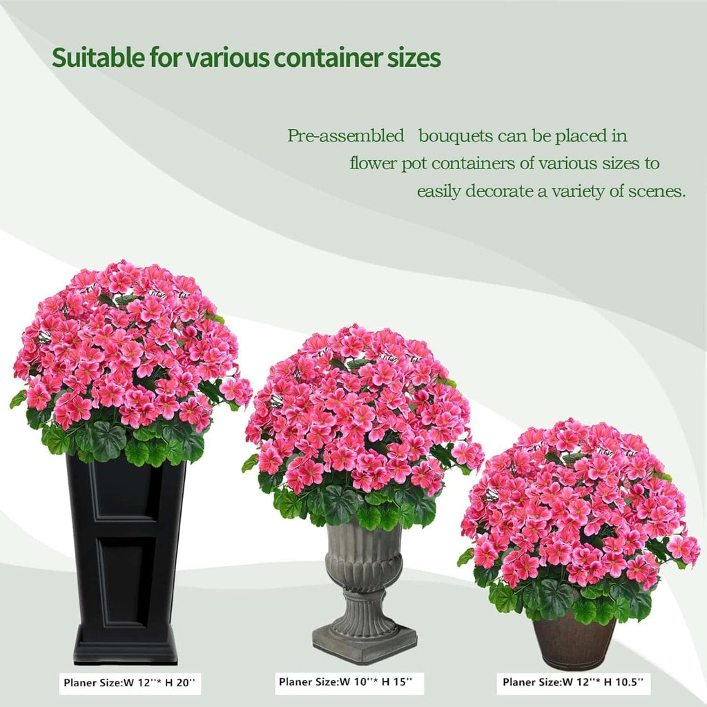 Artificial Geranium Bush – 20 Inch Outdoor Potted Artificial Plant for Front Porch, UV Resistant Faux Flower Bush for Garden, Yard & Patio Decor (2 Pack)
