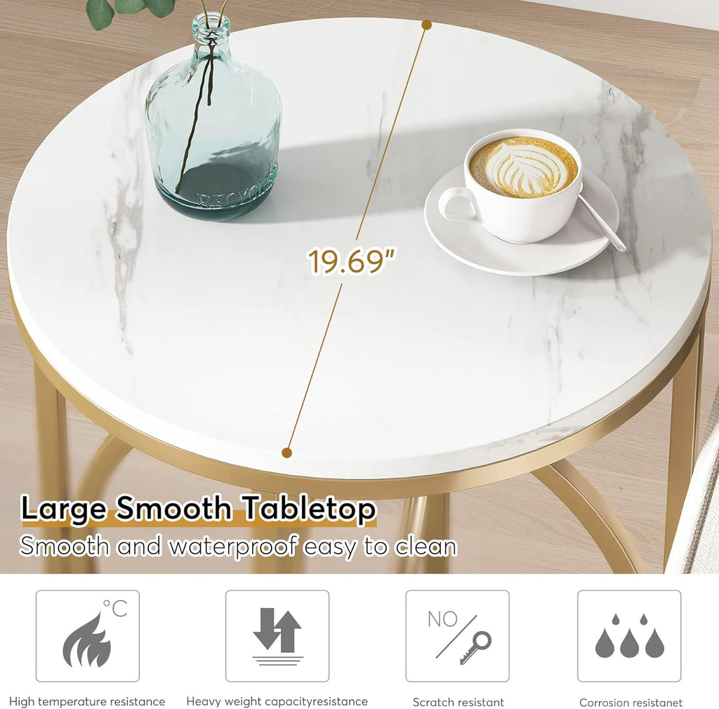 Tribesigns Round End Table, 20" Modern Sofa Side Table with Gold Base, Faux Marble Accent Table Bedside Table Nightstand for Living Room, Bedroom, White and Gold