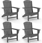 GREENVINES Adirondack Chairs Set of 4 | HDPE Plastic | Oversized Fire Pit Chair | All Weather | Grey | Poly Lumber | for Outdoor Deck Backyard Patio Garden