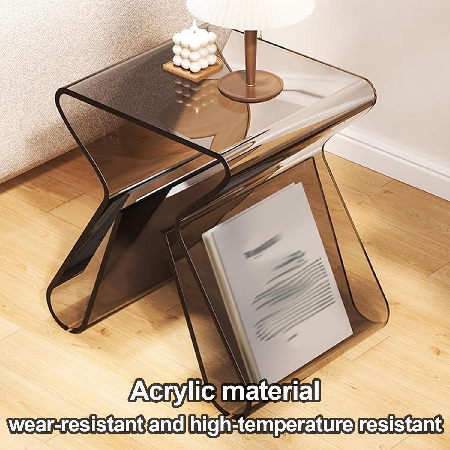 Acrylic Side Table with Magazine Storage, Night Stand Coffee Table, Decorative EndTable, Modern SofaTable, for Living Room, Bedroom(Clear)