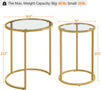 Yaheetech Round Nesting Side Table Stacking Coffee Table, Set of 2 Circular End Tables w/Metal Frame & Tempered Glass Top & Protective Foot Pads for Small Space Living Room Office, Mustard Gold