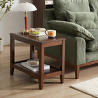 Solid Wood End Table with Storage Shelf, 2-Tier Rustic Side Table for Living Room, Walnut Rubber Wood Sofa Table, Small Space Nightstand or Indoor Plant Stand