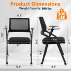 CLATINA Ergonomic Stackable & Foldable Conference Room Chairs, Mesh Office Chair with Arms and Wheels for Office Waiting Room Meeting Lobby Church School Receptions and Training Black