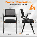 CLATINA Ergonomic Stackable & Foldable Conference Room Chairs, Mesh Office Chair with Arms and Wheels for Office Waiting Room Meeting Lobby Church School Receptions and Training Black (2 pk)