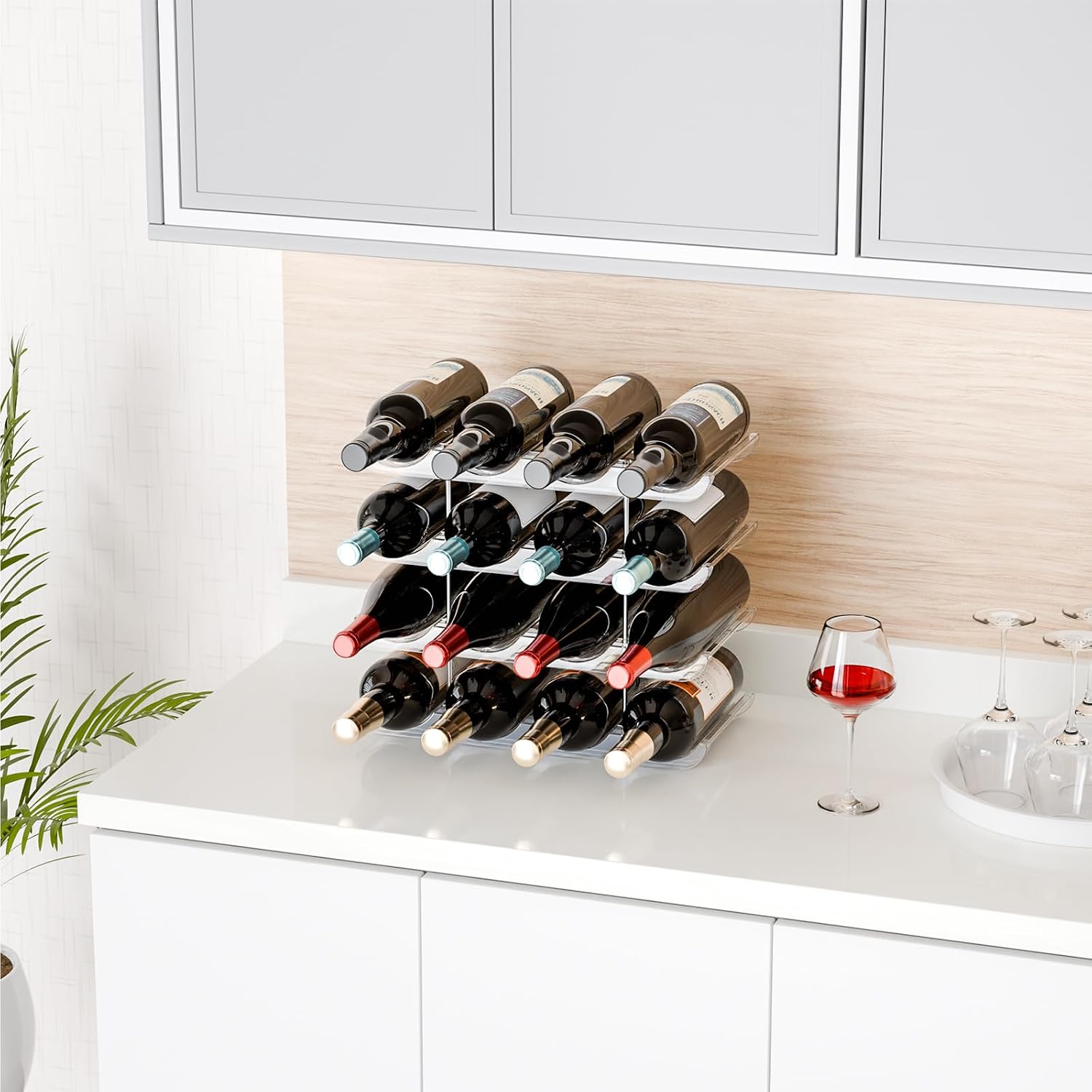 Yieach 2 Tier Stackable Wine Racks Countertop,Sturdy and Durable Wine Rack Free Standing Floor for Inside Cabinet,Clear Water Bottle Organizer and Wine Storage Racks Holder for Pantry,Table,Kitchen