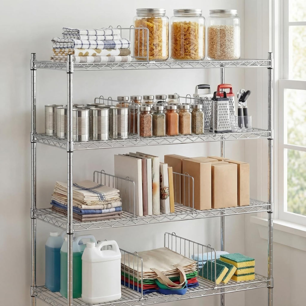 MorningRo 6 Pcs 18" W x 9" H Wire Shelf Divider Chrome Plated Steel Wire Rack Divider for Shelving Metal Accessories for Bathroom Kitchen Office Pantry Room Storage Organization, Silver