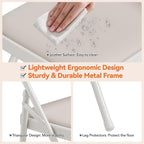 GAOMON 4 Pack Folding Card Chairs, Thickened Padded PU Cushion, Metal Legs and Non-Slip Feet Pads, Portable Stackable Commercial Seat for Events, Office, Wedding, Party, Beige