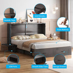 Mjkone Murphy Cabinet Bed, Queen Size No Mattress, Grey | Foldable Mattress, Guest Cabinet Murphy Beds with USB Ports, Cube Cabinets Chest Wall Beds with Drawers