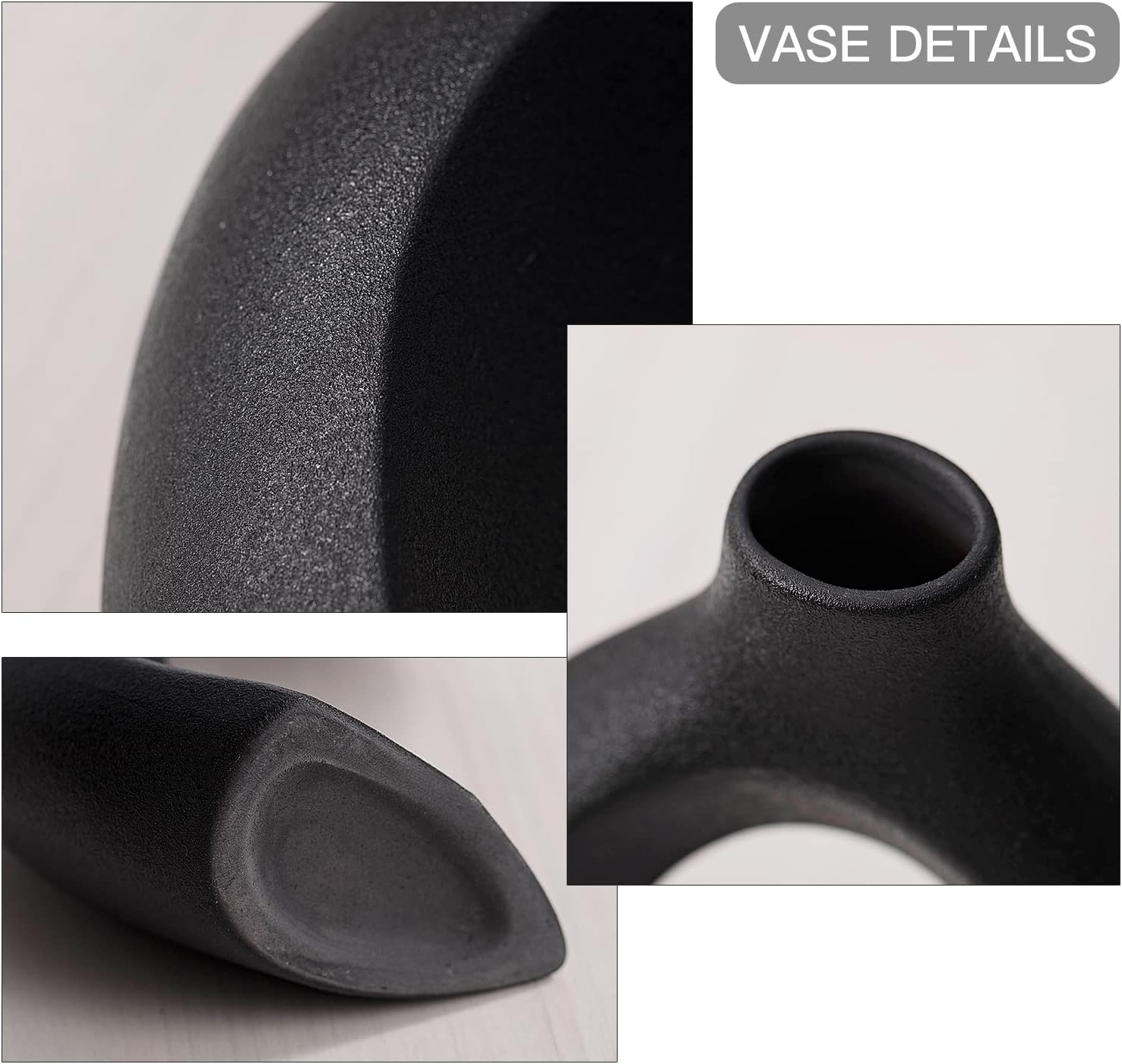 Levvohd Black Hollow Ceramic Vase Set of 2, Snuggle Round Boho Donut Modern Vase Nordic Minimalist Decorative Vase for Modern Trendy Home Table Centerpiece Decor (W 6.3" X H 8")