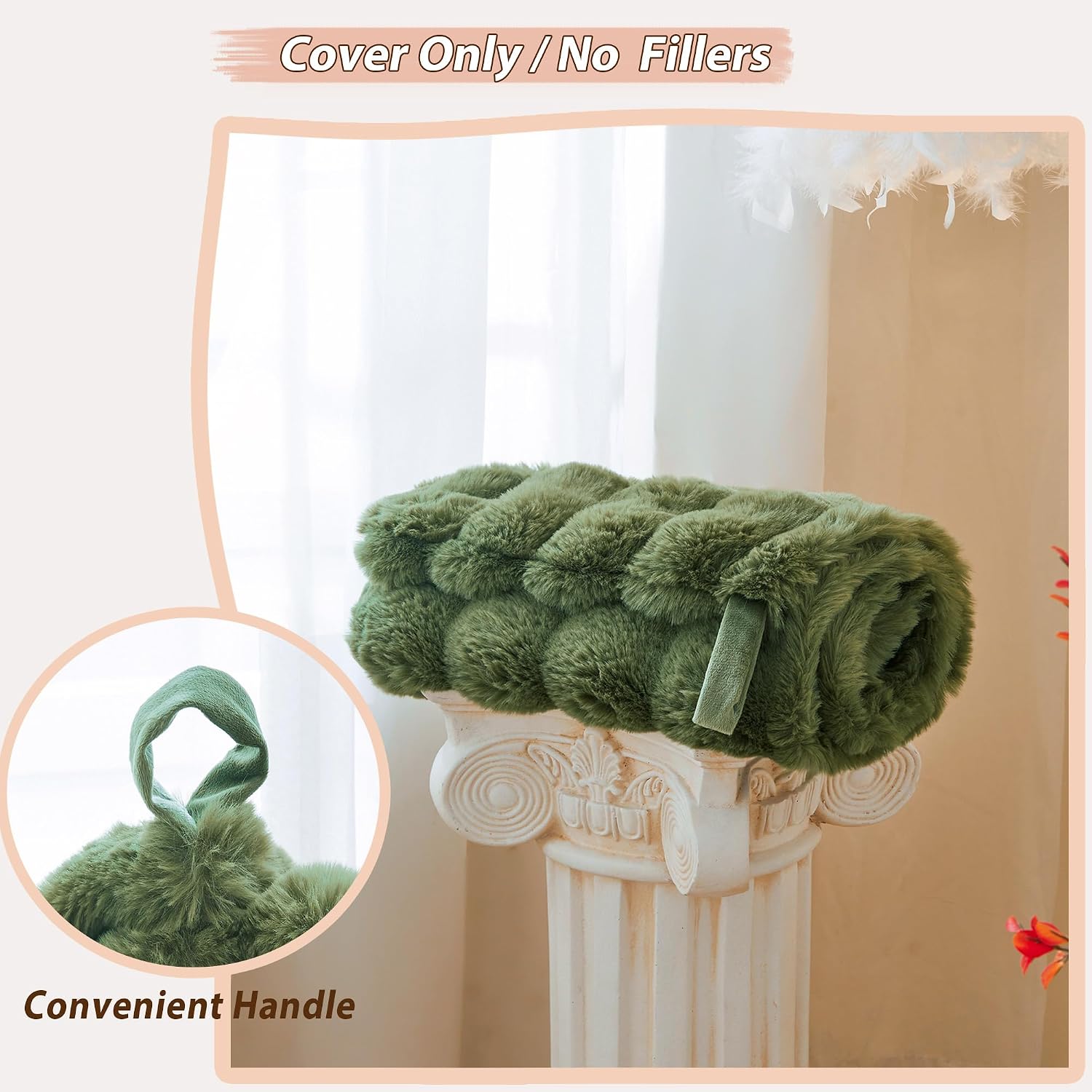 LIFEREVO Faux Rabbit Fur Stuffed Animal Bean Bag Storage (No Filler), Soft Waffle Bubble Beanbag Chair Cover for Kids Teens, Furry Floor Lounger Plush Toys Organizer Living Room Bedroom, Sage Green