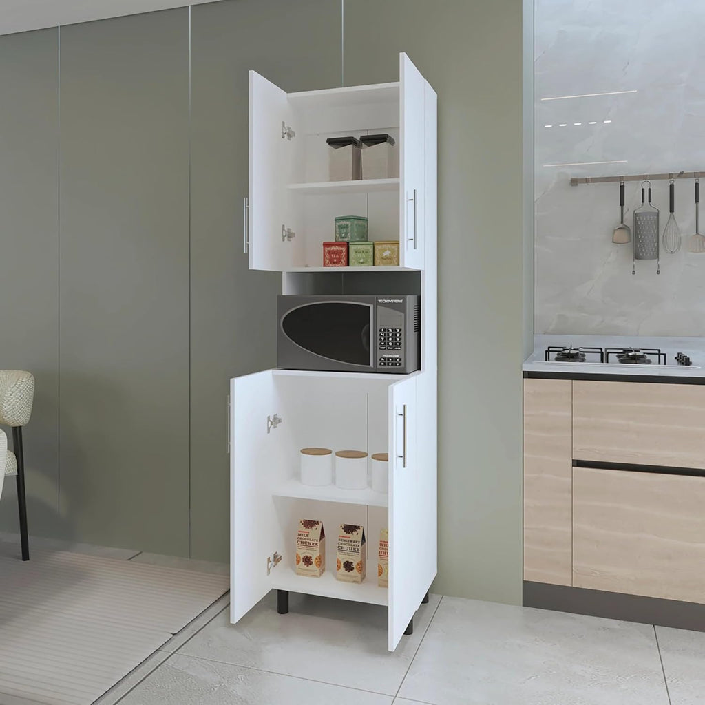 22.2" D*12.3" W*76.8" H Freestanding Kitchen Pantry with Dawer, 2 Shelves & 2 Double Doors, Rectangular Wood Storage Cabinet, Modern Minimalist, for Living Room, Dining Room, White