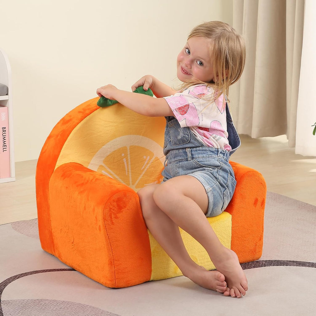 MOMCAYWEX Comfy Cute Toddler Chair, Soft Kids Couch with High Density Foam, Toddler Reading Chair, Orange