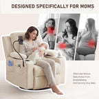 Furnimart Power Rocking Chair Nursery with Adjustable Armrests, Triple Motor Glider Recliner Swivel Nursing Chair for Breastfeeding with Phone Holder, Side Storage, Soft Waterproof Fabric, Beige