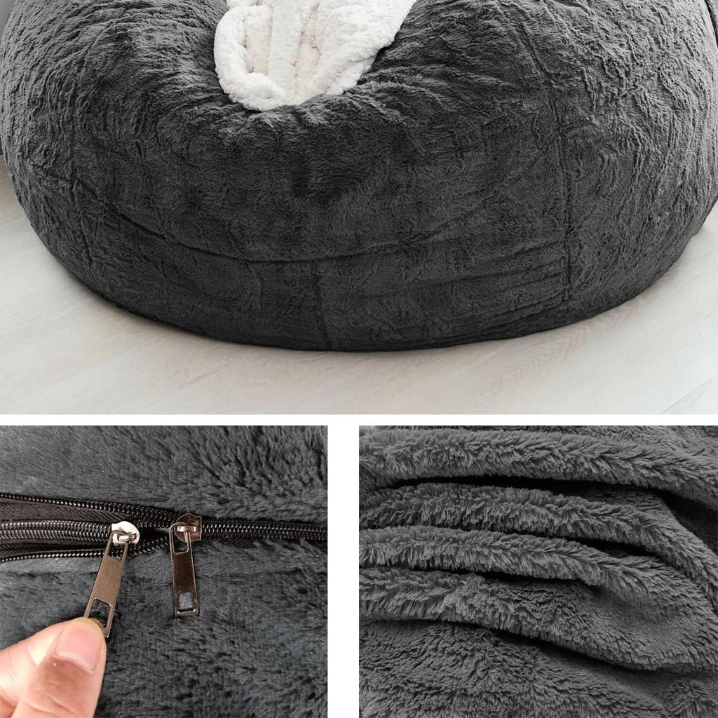 Bean Bag Sofa Cover Snow Coffee 7FT (D180*H90cm) Only Cover Skin Friendly Soft Comfortable Warmful