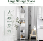 SoBuy Narrow Bathroom Storage Cabinet, Tall Slim Bathroom Organizers and Storage for Small Spaces, Freestanding Skinny Cabinet with Doors and Shelves for Tight Corners, White BZR109-W