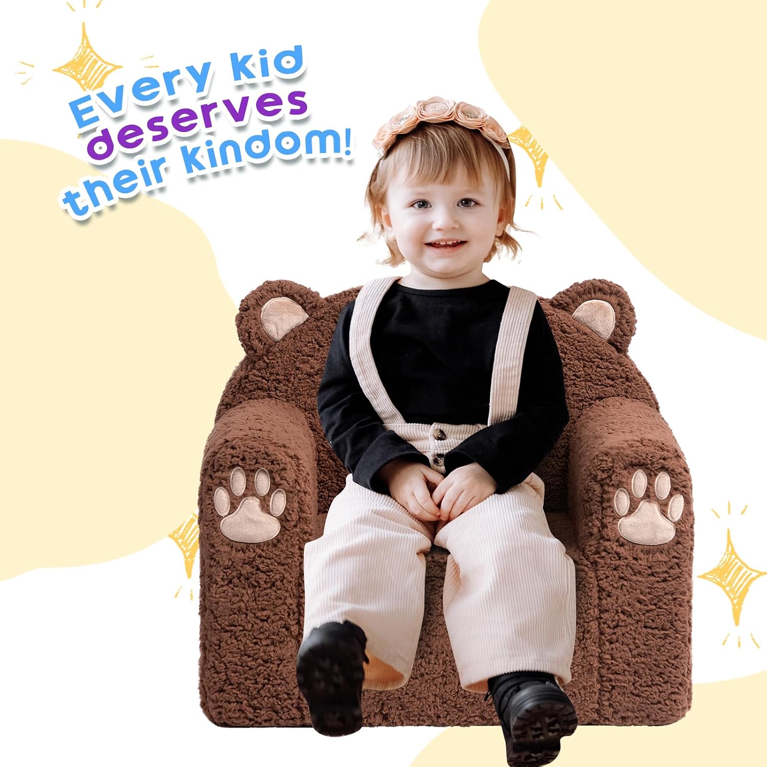 ALIMORDEN Animal Kids Chair,Sherpa Soft Kids Chair with Washable Cover, Comfy Kids Armchair for Toddlers Ages 1-6, Comfy Kids Lounge Chair for Playroom Bedroom and Reading (Brown Bear)