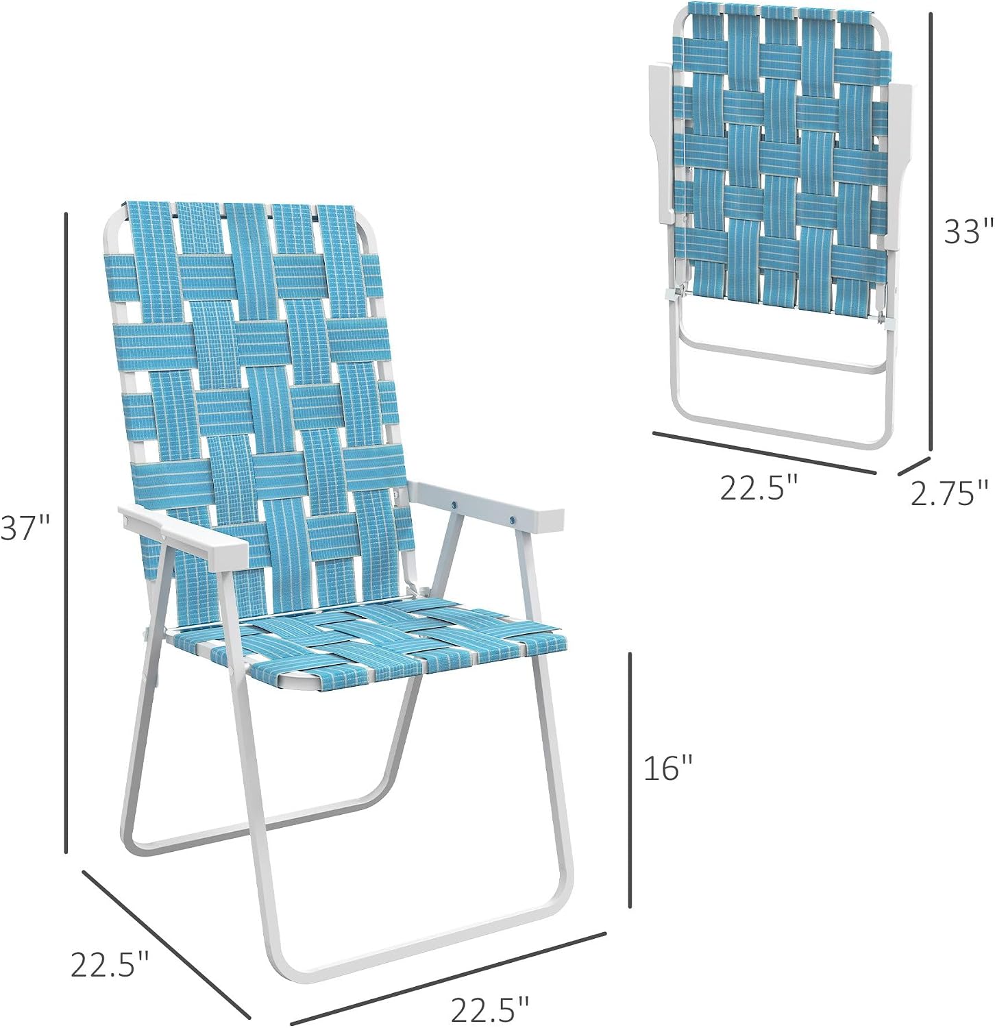 4-Pack Blue Folding Patio Chairs: Lightweight Steel FFor rame, PE Strap Seat, 264lb Capacity, Fold to 33" L x 2.75" H for Camping & Lawn