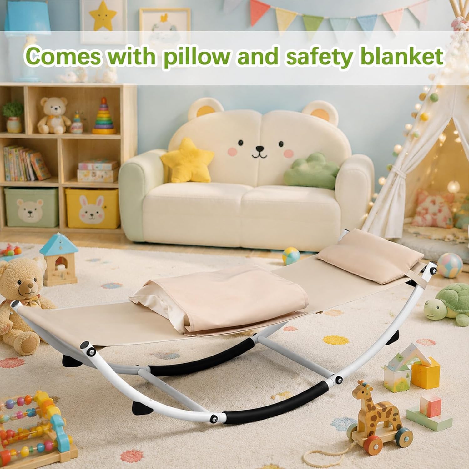 Yousoontic Kids Sensory Rocking Chair Sensory Rocker with Pillow and Blanket Outdoor Indoor Lounge Recliner Chair Gifts for Baby Children ADHD Autism