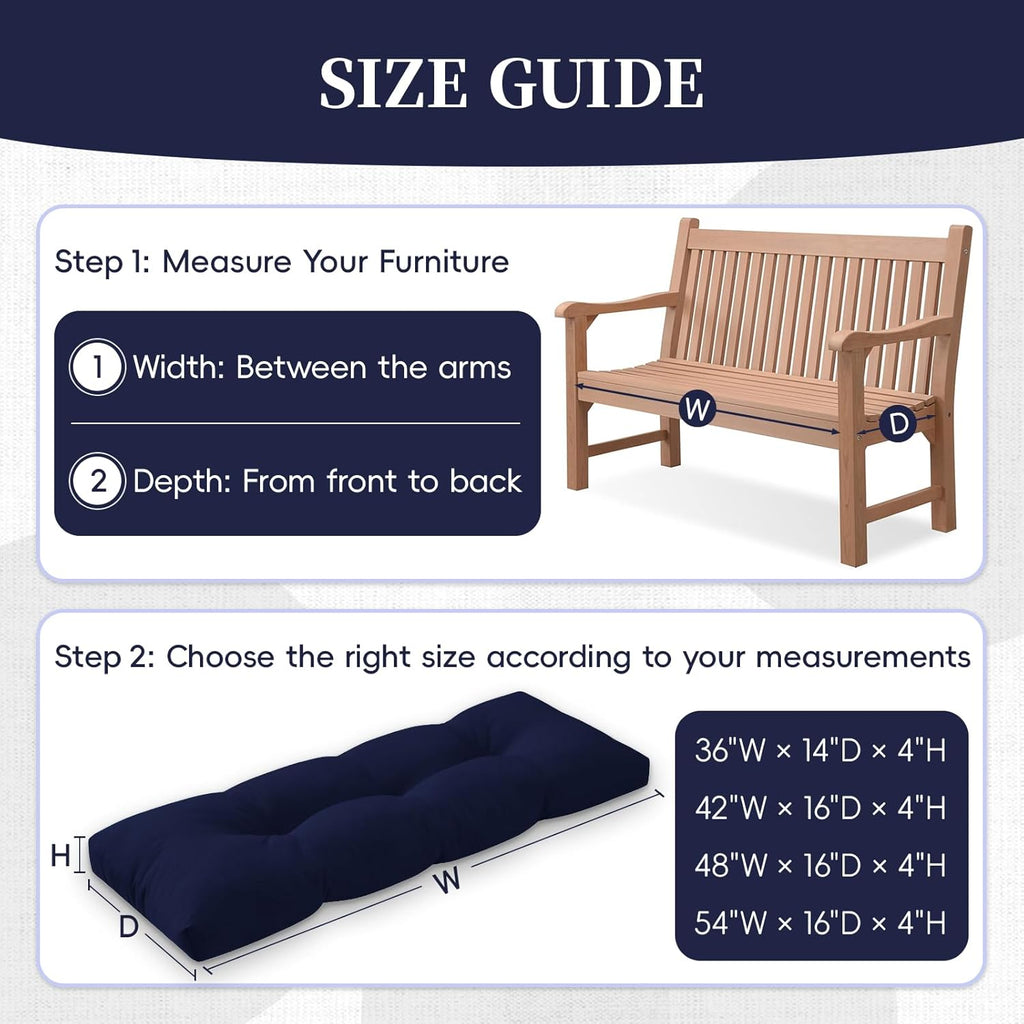 Bench Cushion for Indoor/Outdoor Furniture, Waterproof Patio Bench Seat Cushion with Non-Slip Bottom, 42x16x4 inch, Navy