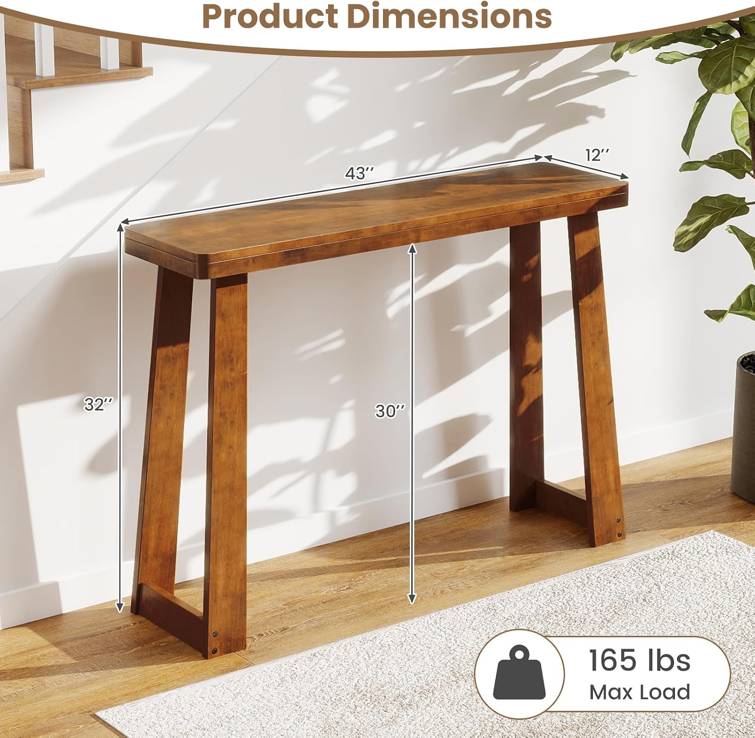 Giantex Narrow Long Console Table, 43" Modern Entryway Table Behind the Couch, Rubberwood Accent Sofa Tables for Living Room, Foyer, Hallway, Bedroom, Entrance (Walnut)