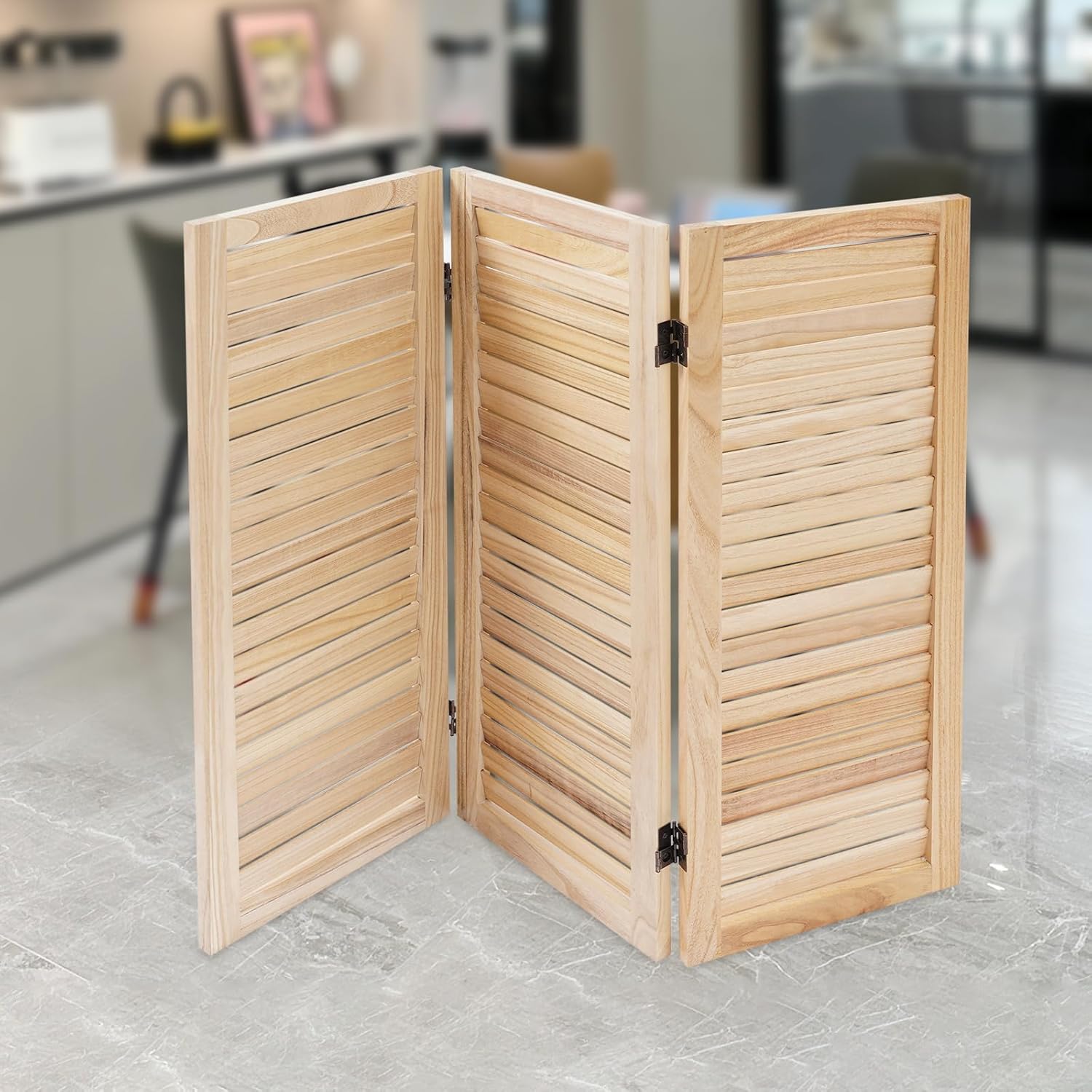3 Panel Room Divider Short,Short Folding Privacy Screen,Freestanding Privacy Wooden Short Screen,35.4" W x 31.9" H Shutter Style Decorative Divider for Office,Bedroom,Home