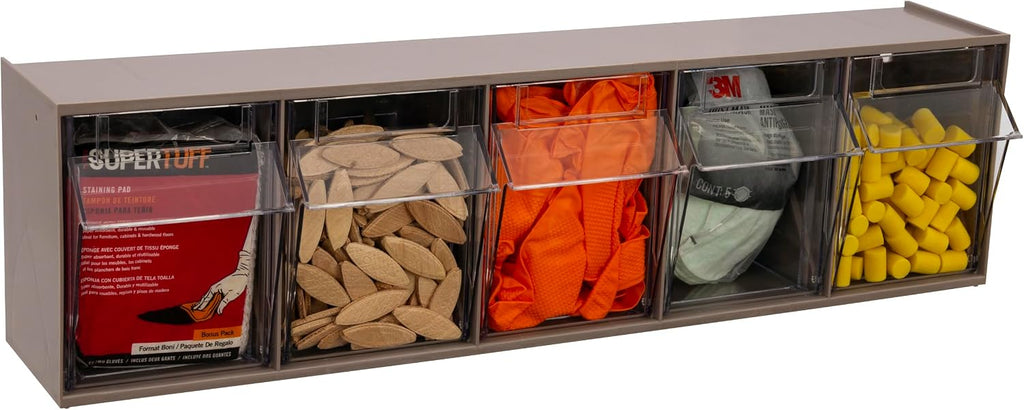 Akro-Mils TiltView Plastic Storage Cabinet with 5 Tilt Out Bins, Horizontal Plastic Parts Organizer, Teacher Toolbox, and Office Supply Organizer, 23-5/8" W x 6-1/2" H x 5-5/8" D, Mocha Raspberry