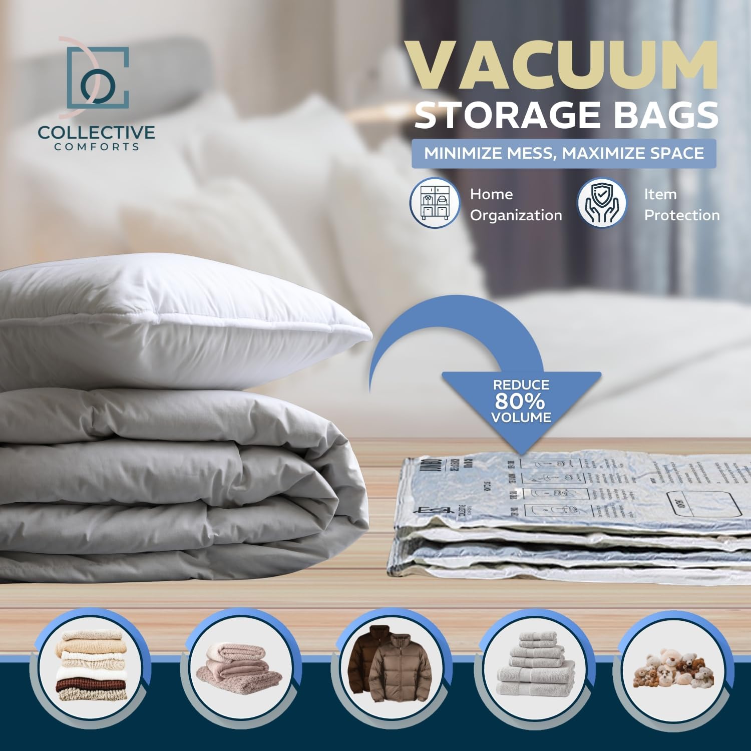 8 Pack Vacuum Storage Bags – 4 XXL & 4 Jumbo Vacuum Seal Bags for Blankets, Comforters, Clothing & Bedding - Space Saver Compression Bags
