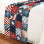 4th of July Bed Runner Stars Stripes Patchwork Bedding Scarves Soft Decorative Bed Flag Retro Checkered Grid Bed Runners for King Size Bed Home Hotel Bedroom Independence Day Decor 20x94 Inch