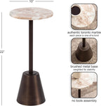 Kate and Laurel Tira Elegant Round Drink Table, 10 x 10 x 22, Brown Marble and Bronze, Modern Glam Circle Martini Table for Use as a Small Bedroom Nightstand or Living Room Plant Stand Option