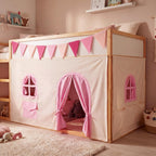 Breling 3 Panel Bunk Bed Curtains for Bottom Loft Bed Tent Set with Felt Flag Double-Layer Twin Bunk Curtains Playhouse Accessories for Boy Girl Bedroom(Beige,Magical)