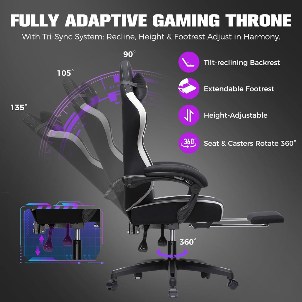 GTPLAYER Gaming Chair, Ergonomic Computer Chair with Footrest and Lumbar Support, High Back Recliner Chair 350lbs, Height Adjustable for Home Office, Black