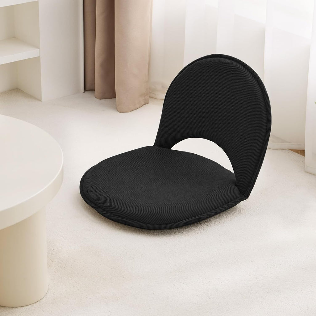 YOUKEEEJOJO Floor Chair 5-Position Adjustable Back Support Chair Foldable Camping,Video-Gaming Reading Watching, Upholstered Meditation Convenient Seat(2,Black)