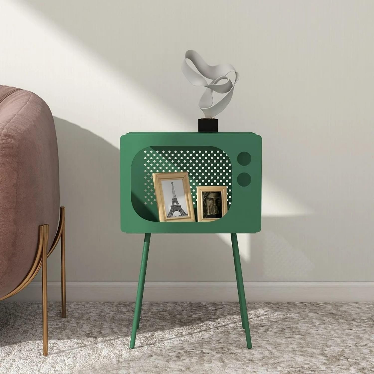 homary Modern End Table TV Shape Side Table, Metal Hollow Accent Table in Fresh Green, Narrow Sofa Table for Living Room Bedroom Apartment Decor (Green)