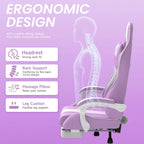 Ferghana Kawaii Light Purple Gaming Chair with Bunny Ears, Ergonomic Cute Gamer Chair with Footrest and Massage, Racing Reclining Leather Computer Game Chair for Girls Adults Teens Kids