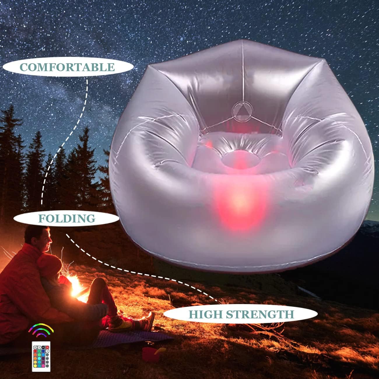 Inflatable LED Couch for Kids,Illuminated Blow Up Lounger Chair,Light Folding Air Chair for Girls and Boys,Inflatable Game Sofa for Rooms,Camping,Swimming Pool(Frosted White,Without Pump)
